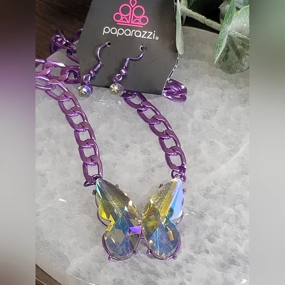 Paparazzi Purple and Iridescent Butterfly Necklace Set - Picture 1 of 1